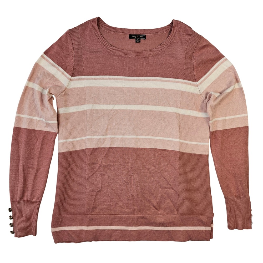 Lety & Me Womens Mauve Striped Colorblock Knit Sweater Button Cuff Size M